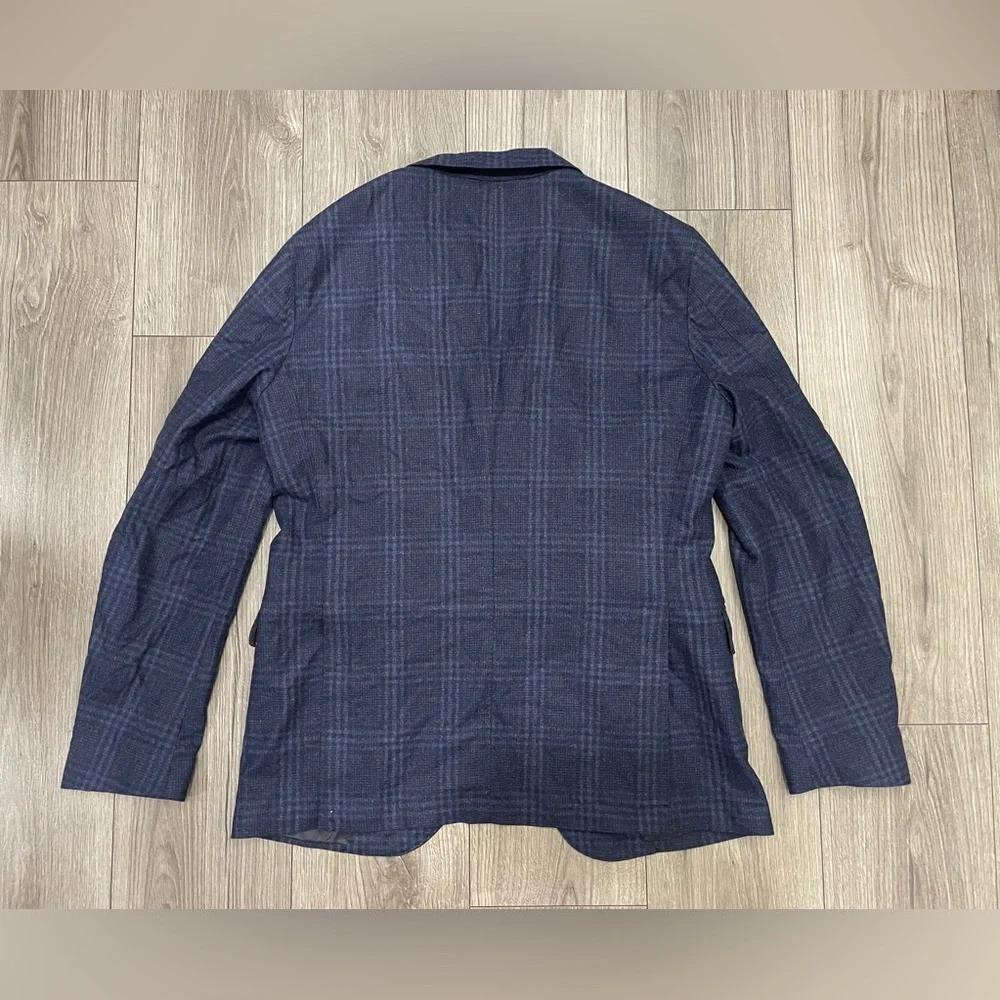 Eleventy Zegna Plaid Sport Coat Jacket Mens 44 Blue‎ Wool Blend Two Button